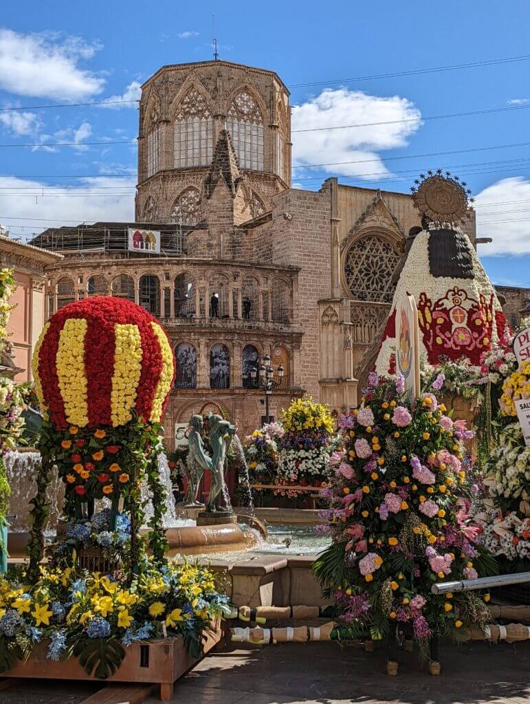 The Virgin's Square during Falles with all the flowers