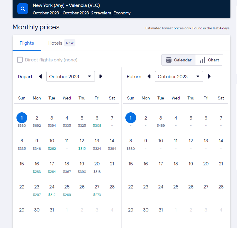 Book flights by month