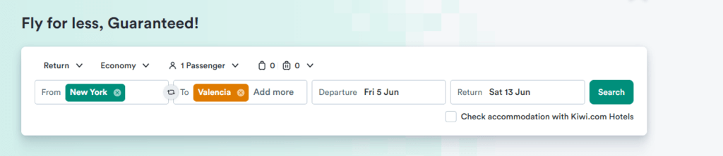 Flight from NY to Valencia, Spain. Which tool to use