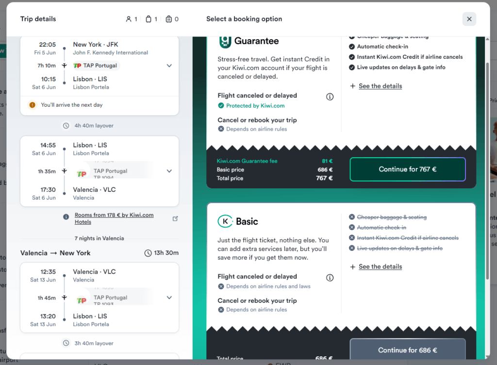 The flight guarantees on Kiwi