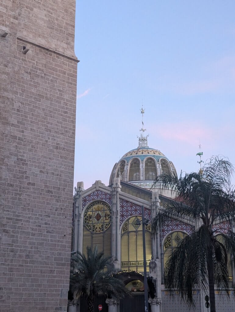 A sunset view of the mercat central in Valencia, Spain